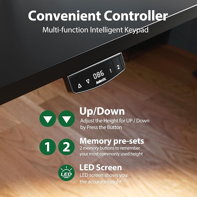 Agilestic 63 * 24 Inch Height Adjustable Electric Standing Desk, Black | Sit Stand Up Computer Desk, Memory Presets, Stable Steel Frame,154 lbs, Easy Assembly, Splice Board, Home Office, Studying - Image 8
