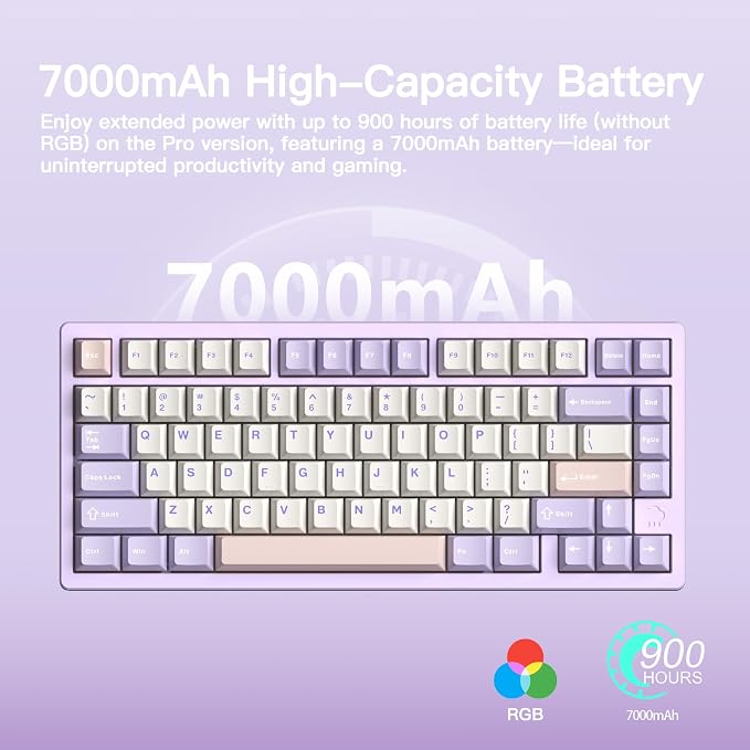 KEEBMONKEY WOBKEY Rainy 75 CNC Aluminum HMX/JWK/Cocoa Switches Triple-Mode Connectivity Mechanical Keyboard with Superior Acoustics, RGB/FR4/Silver SUS304/7000mAh/Cocoa Switch (Pro - Purple) - Image 3