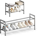 Bumusty 2 Tier Expandable Shoe Rack for Closet, Light Grey | 18"-33" Adjustable Shoe Rack for Entryway, Small Shoe Organizer for Dorm, Front Door, Sturdy Metal by BUMUSTY