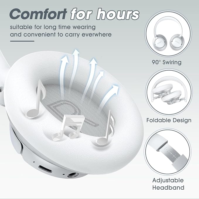 BERIBES Hybrid Active Noise Cancelling Headphones Wireless Over Ear 70Hours | Foldable Bluetooth 6.0,Transparent Modes,3.5MM Cable,Lightweight Built-in Mic,HiFi Stereo Deep Bass,Soft-Earpad,Fast Charging - Image 3