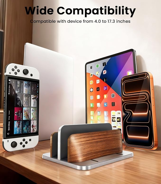 LOXP Vertical Laptop Stand, Dual Slot Wooden + Aluminum Laptop Holder | Desktop Adjustable MacBook Stand, Adjustable Base, for MacBook Pro/Air, (up to 17.3-inch All laptops) - Image 6