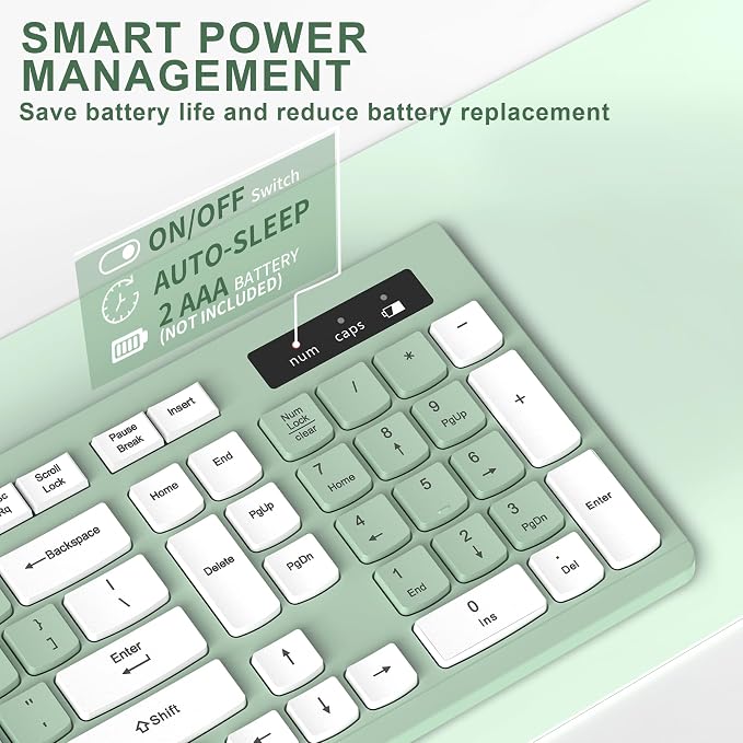 RECCAZR Wireless Keyboard Silent for Office and Home(Avocado Green) | 2.4G Full Size Silent Cordless Keyboard with Tilt Legs for Windows/Mac OS/Desktop/Laptop/PC - Image 5