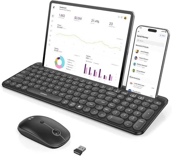 seenda CTU-301 Bluetooth Keyboard and Mouse Combo for iPad,Black | Bluetooth+2.4G combo with tablet holder, full-size keys and quiet clicks for iPad, iPhone, Mac, Windows and Android. by seenda-JustBeYourself
