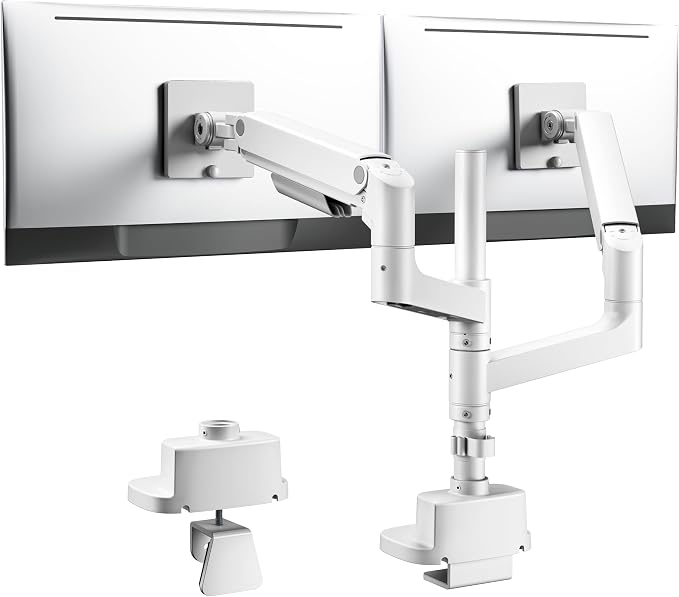 Dual Monitor Arm for 17”-49“Ultrawide Monitors, White | Heavy Duty Dual Monitor Mount Holds 44 lbs by Pegzone
