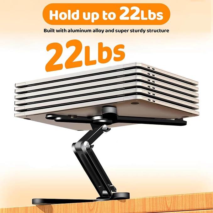 N86 360 Rotating Laptop Stand for Desk with Locking Knobs, Black | Aluminum Ergonomic Riser Adjustable Height & Angle for Collaborative Work. Foldable Portable Fits MacBook & Laptops up to 16" - Image 7