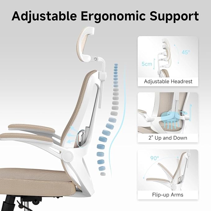 Ergonomic Office Desk Chair High Back Mesh Computer Chair Adjustable Chair | 360° Swivel Adjustable Lumbar Support & Flip-Up Armrests capacity 300 lbs capacity - Image 3