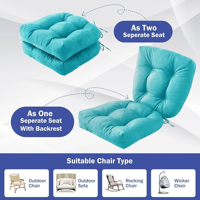 IPYNBAP Outdoor Chair Cushions Set of 4, Patio Chair Cushions with Ties, 19x19+5” Tufted Outdoor Seat Cushions, Waterproof Patio Furniture Cushions, Outdoor Dining Chair Pads, Teal - Image 6