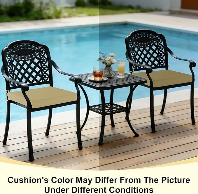 downluxe Waterproof Outdoor Chair Cushions for Patio Furniture, 22" x 22" x 3" Patio Chair Cushion with Adjustable Ties & Portable Handle, Square Outdoor Cushion with Removable Cover, Khaki, 2 Pack - Image 8