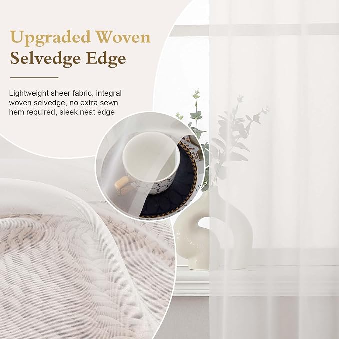 Ivory Sheer Curtains 72 Inches Long for Living Room 2 Panels Set | Sheer White Curtains for Bedroom, Rod Pocket Airy Light Filtering Window Treatments, 2pcs, Each Panel 42" Width x 72" Long - Image 5