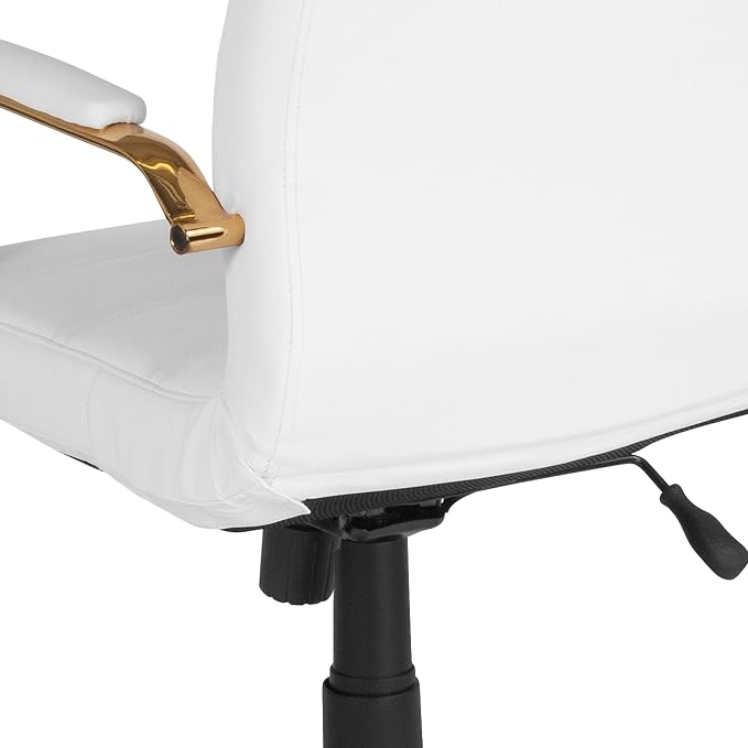 Flash Furniture Mid-Back White LeatherSoft Executive Swivel Office Chair with Gold Frame and Arms - Image 13
