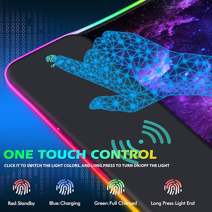 ToLuLu RGB Gaming Wireless Charging Mouse Pad, 7.5/10/15W 10 Light Modes LED Mouse Pad Computer Keyboard Mat Mousepad, 800x300x4MM Extended Large Desk Mat for MacBook, Laptop, PC, Purple Galaxy Space - Image 4