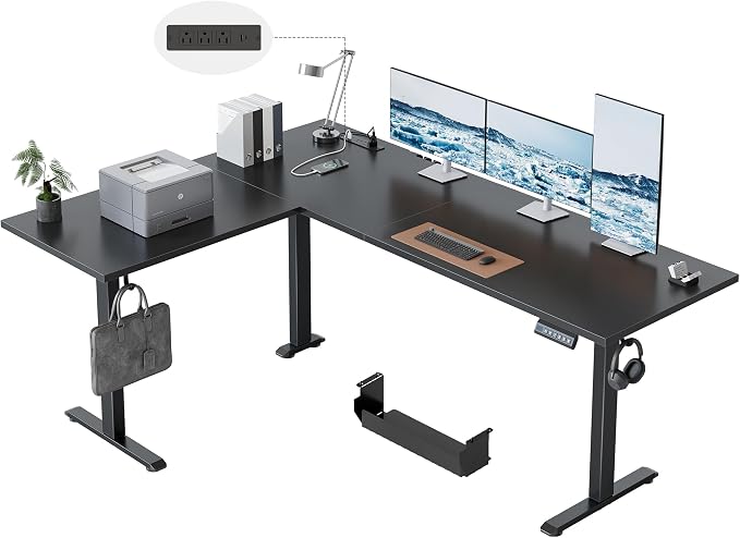 Klicelor L Shaped Standing Desk 63 x 48 Inch,Electric Height Adjustable Corner Desk with Cable Management & Power Outlets, Ergonomic Sit Stand Up Computer Table for Home Office,Black by Unknown