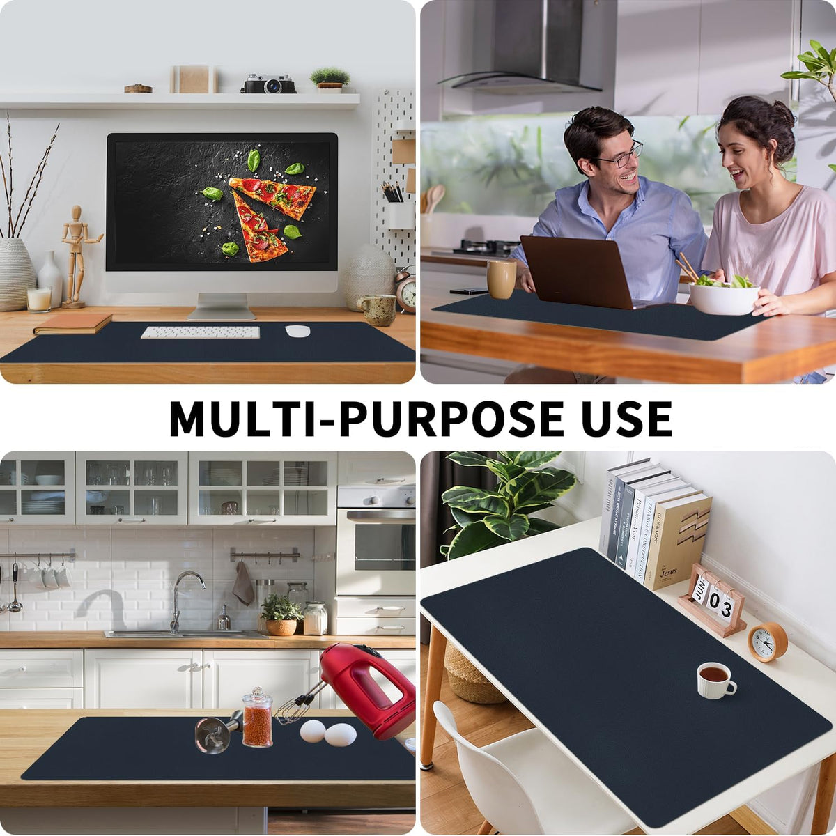 Dark Blue Desk Mat, Desk Matt for Desktop, Waterproof Large Leather Keyboard Mat, Computer Mat for Office/Home/Decor(31.5 x 15.7 Inches) - Image 5