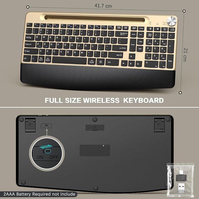 JOYACCESS Ergonomic Wireless Keyboard with Wrist Rest, Phone/Tablet Holder,Windows & Mac OS, 2.4 GHz Wireless, Full-Size,Quiet Keyboard Compatible for Laptop,PC, Mac, Windows -Black Glod - Image 6