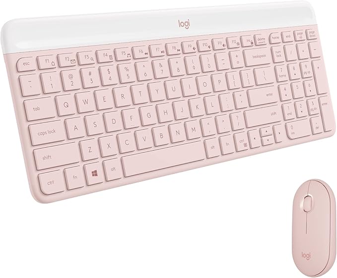 Logitech MK470 Slim Compact Wireless Keyboard and Mouse Combo - Rose | Compact low-profile quiet keyboard with number pad, slim ambidextrous quiet mouse with 3 non-customizable buttons, Windows PC by Unknown