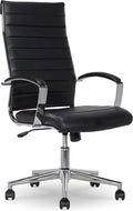 Amazon Basics High-Back Swivel Office Chair with Lumbar Support, Ergonomic Ribbed Faux Leather, Adjustable Height, 45.25" x 24.75" x 23.25", Black by AmazonBasics
