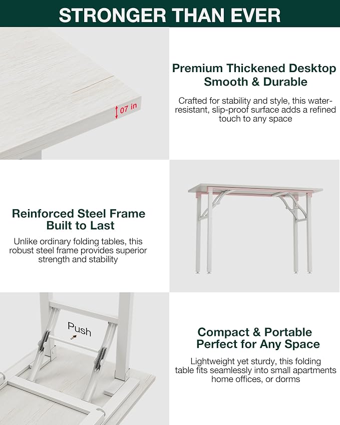 Small Folding Computer Desk – 35.8 Inch Portable Table for Craft and Study, Lightweight Desk for Small Spaces, Foldable Laptop Table Built-in AC/USB Outlets for Convenience, White Ash - Image 6