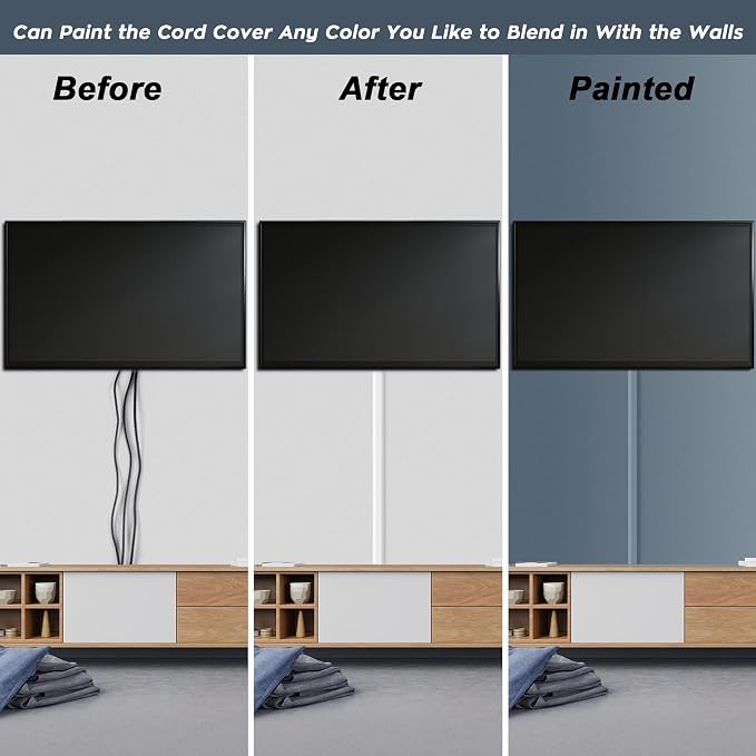 TV Cable Hider - 62.8in PVC Cord Hider Cable Management Wall, Paintable Cord Concealer for Wall Mounted TV, Cables Raceway White Wire Hider, Wall Wire Covers for Cords, 4* L15.7in *W1.2in *H0.59in - Image 6