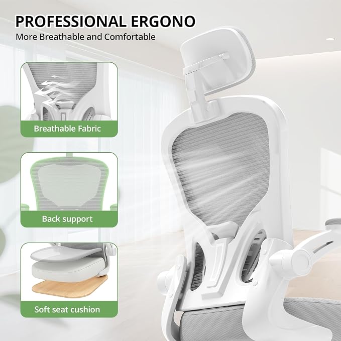 Office Chair|330LBS Capacity Ergonomic Desk Chair | High Back Computer Chair,Long Hours Comfortable,Rolling Swivel,Flip-up Armrests,Home Office - Image 6