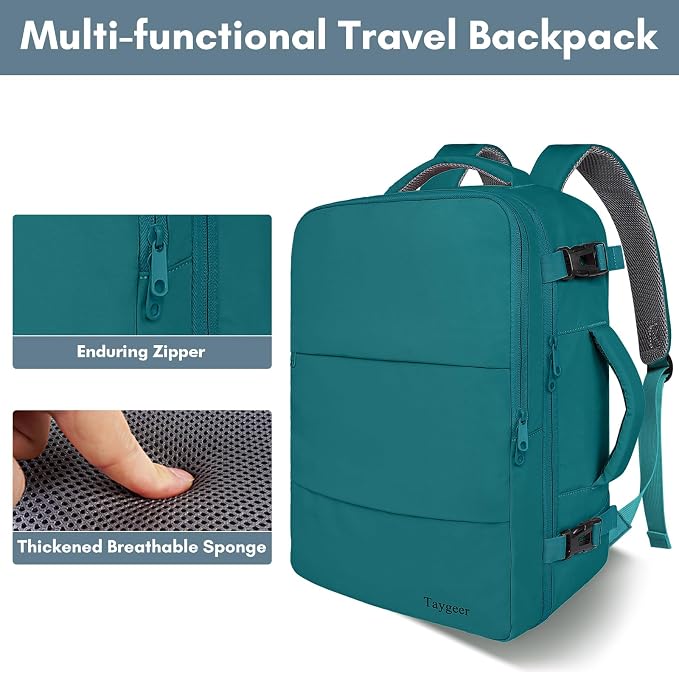 Taygeer Carry on Backpack for Men Women, Luggage Laptop Backpack | Airplane Travel Mochila with Water Bottle Pocket, 35L Water Resistant Gym Weekender Bag for College Gift, Peacock Blue - Image 8