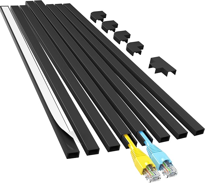 Yecaye Cord Hider, 113in One-Cord Cable Raceways, W0.59in H0.4in, Black | TV Cord Covers for Wires on Wall, Easy Install Cable Management Kit for 2 Small Wires by Yecaye