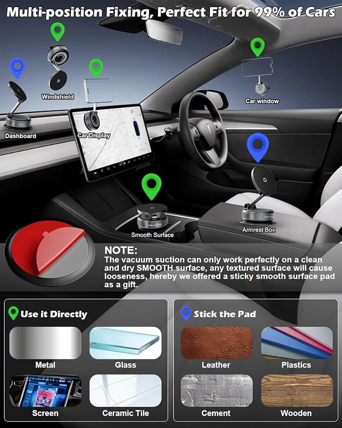 CloudValley 15W Fast Wireless Charger Car Phone Mount, Vacuum Suction Cup Magnetic Phone Holder Design for MagSafe iPhone 17/16/15/14/13/12, 360° Adjustable & Foldable Stand for Dashboard/Windshield - Image 5