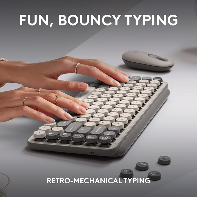 Logitech POP Keys + POP Mouse - Wireless Keyboard and Bluetooth Mouse Combo with Typewriter-Style Mechanical Keys, Emoji Features, Cute Compact Design - Mist - Image 3