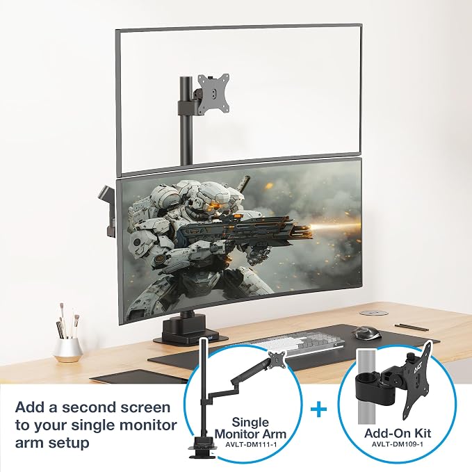 AVLT Single 40 Inch Monitor Head Add-On Kit for Pole Top Mount – Black | Fits Ultrawide Screen, Supports 26.4 lbs (12kg), For 1.38" (35mm), VESA Compatible, Workspace Upgrade Extension Arm - Image 4