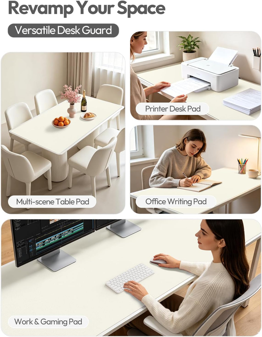 YSAGi Leather Desk Protector, Office Mat, Large Mouse Mat, Non-Slip PU Leather Blotter, Laptop Desk Mat, Waterproof Writing Pad for Office and Home(Cream, 63" x 24") - Image 7