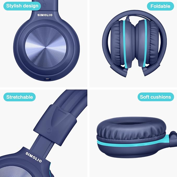 SIMOLIO USB C Wired Kids Headphones, Built-in Microphone & Share Port | USB C to 3. 5mm Dongle, 3-Level Volume Limiter, Over-Ear Headsets w/Pouch, Foldable for Airplane Travel School iPad - Image 7