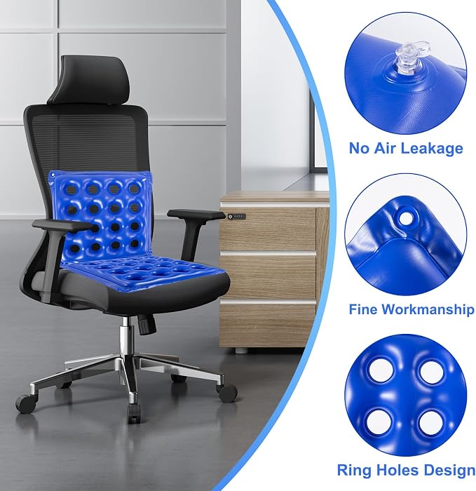 2-Pack Waffle Inflatable Seat Cushions with Pump, 18 Inch Beige 16-Hole Air Cushion for Pressure Relief, Wheelchair, Office Chair, Car Seat & Travel (Blue&Beige) - Image 5