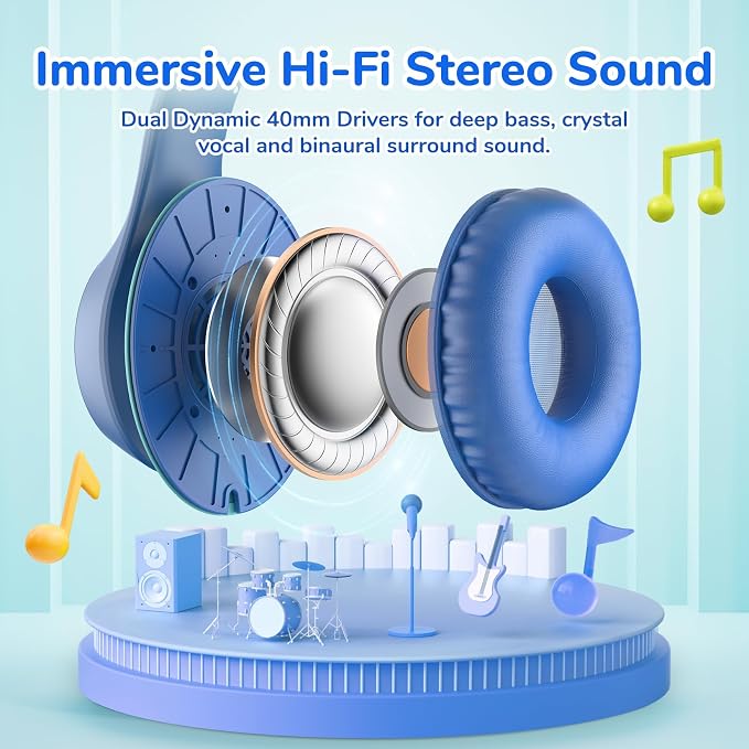 EarFun K3 Kids Headphones, USB Type C Wired Headphones for Kids/School Blue | HD Stereo Sound, Comfortable Fit, 40mm Driver, Foldable Over Ear Headphone for Travel/Boys/Girls/Tablet/iPad - Image 2