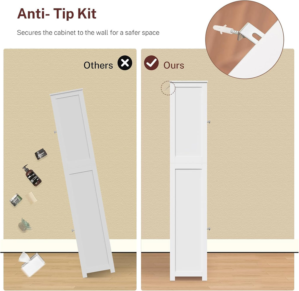 66.9" H Tall Bathroom Cabinet with 2 Doors & 1 Drawer, Narrow Bathroom Storage Cabinet with Adjustable Shelves, for Living Room, Entryway, Kitchen, White - Image 9
