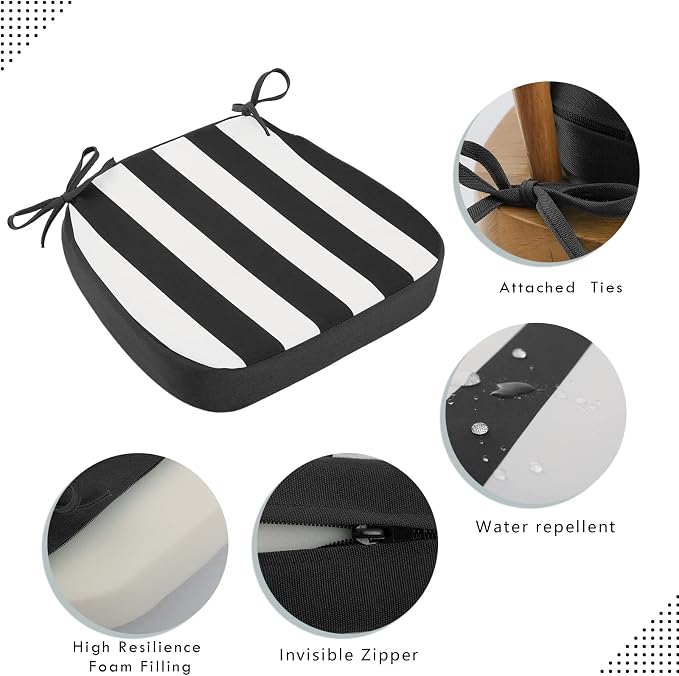 idee-home Outdoor Chair Cushions Set of 2, 17" x 17" D-Shaped | Thick Outdoor Seat Cushions Waterproof Patio Furniture with Ties Dining Pads - Image 2