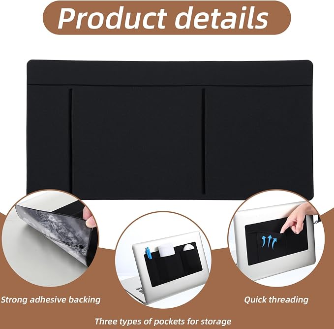 3-Pocket Adhesive Pouch for Laptop Mouse Holder for Laptop Stick on Portable Drive Sleeve Reusable Mouse Headset Storage Bag for SSD HDD USB Drive Cables Computer Accessories - Image 5