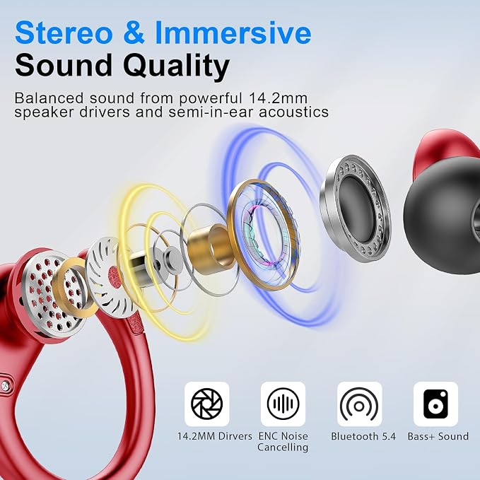 Wireless Earbud, 75Hrs Bluetooth 5.4 Headphones IP7 Waterproof for Sport, Running Wireless Earphones with ENC Noise Canceling Mics, Deep Bass Over Ear bud with Earhooks for Android, iOS, Workout, Gym - Image 3