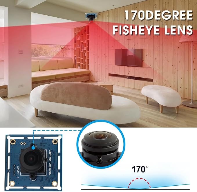ELP 1mp HD Fisheye USB Camera Module with 170degree Wide Angle Lens for PC | 720P/30FPS Mini USB2.0 UVC Video Embedded Webcam Board 1/4” OV9712 PC Camera for Laptop, Raspberry Pi, Jetson Nano - Image 7