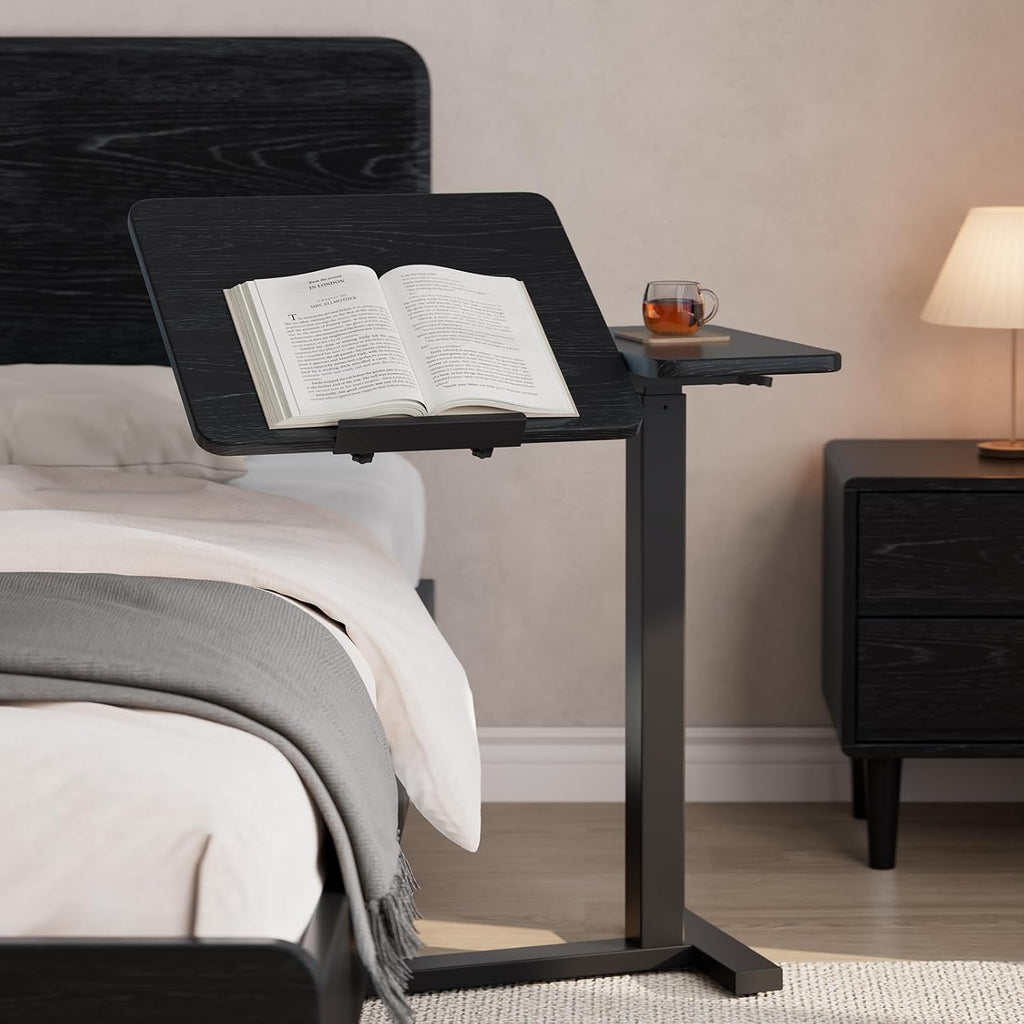 Solid Wood Hospital Bed Table with Wheels，Black by DONGMUWUJEE