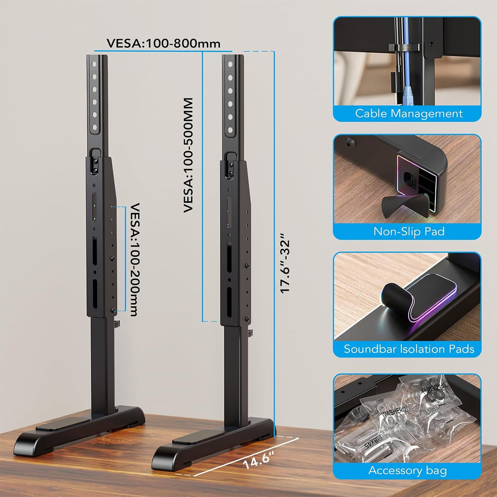 Universal TV Stand, Table Top TV Stand Base Wobble Replacement for Most 24 to 80 Inch LCD LED TVs, 7 Height Adjustable TV Legs Hold up to 150lbs, Max VESA 800x500mm, Black AX10TB02 - Image 6