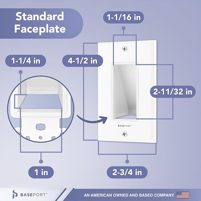 Recessed Cable Wall Plate for Behind Wall Cable Management - White Wall Plate Cable Pass Through with Low Voltage Mounting Bracket to Hide TV Cords for Wall Mount TV, Bottom Opening, 6 pack - Image 2