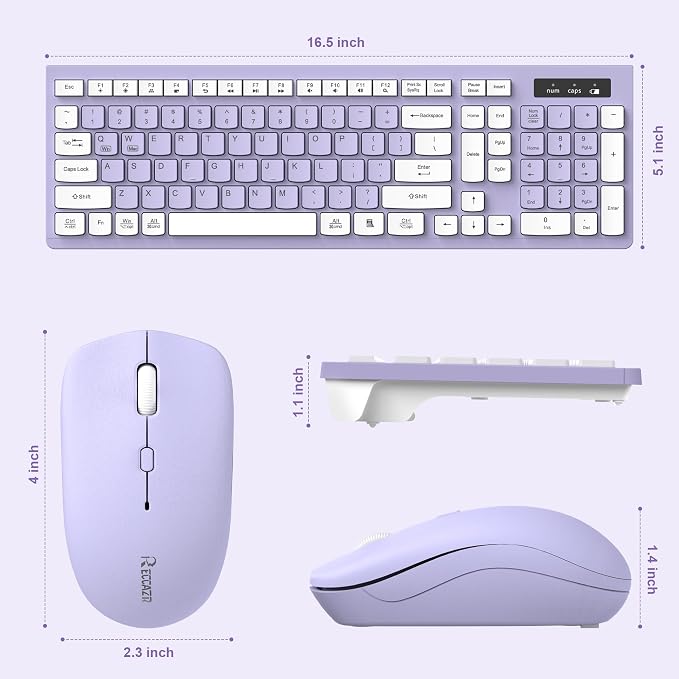 Wireless Keyboard and Mouse Combo Silent for Office and Home(Purple) | 2.4G Full Size Silent Cordless Keyboard with Tilt Legs,3-Level DPI Quiet Mouse,for Windows/Mac OS/Desktop/Laptop/PC - Image 9