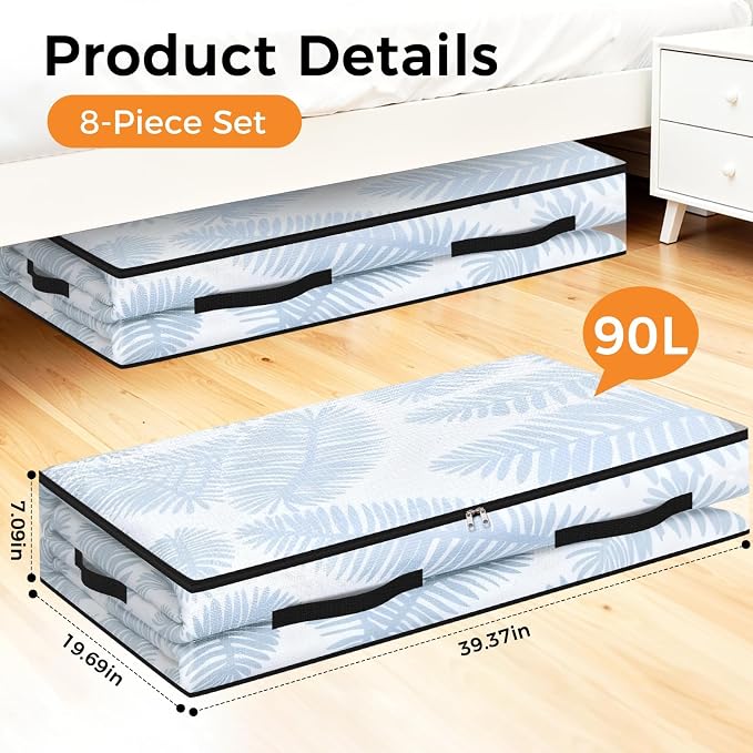 8 Pack Under Bed Storage Bags, 90L Foldable Clear Containers with Handles | Dual Zipper Storage Bins for Comforters, Bedding, Blankets, Closet Organizer for Clothes, Linen Sheets, Sweaters - Image 2