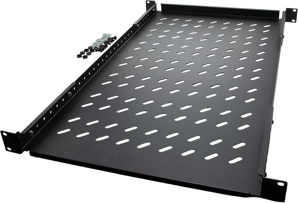 NavePoint Vented 4-Post Shelf, Adjustable, Black, 750 mm Depth, 1U, 242 lbs, Cold Rolled Steel - Image 4