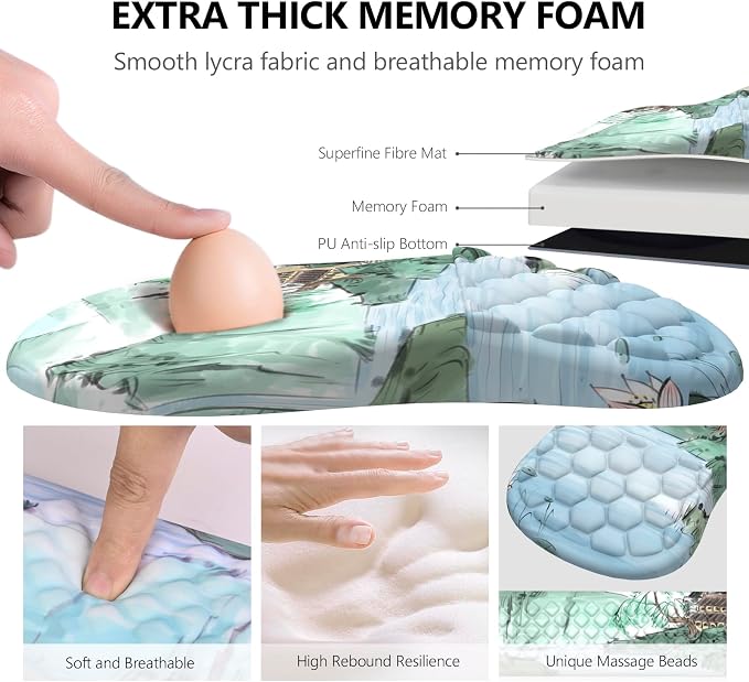 Ergonomic Mouse Pad Wrist Rest, 2 in 1 Keyboard Pad for Office | Memory Foam Wrist Cushion, Non-Slip PU Base, Massage Design, Relieves Wrist Pressure for Work, Gaming & Office Use - Image 3