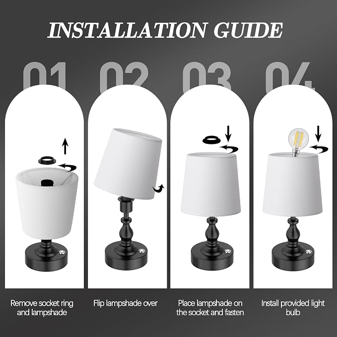 Mini Cordless LED Table Lamp, 5200mAh Rechargeable Battery Operated Lamp, 3-Level Brightness, Touch Dimmable Desk Lamp, Bedside Night Light for Patio Camping Restaurant Home, Matte Black - Image 8