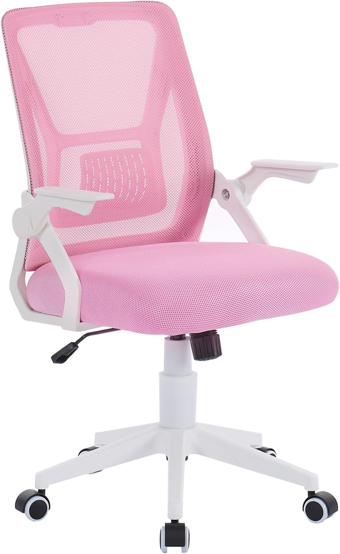 VECELO Mid-Back Swivel Ergonomic Office Chair with Adjustable Arms Mesh Lumbar Support for Computer Task Work, Pink by VECELO