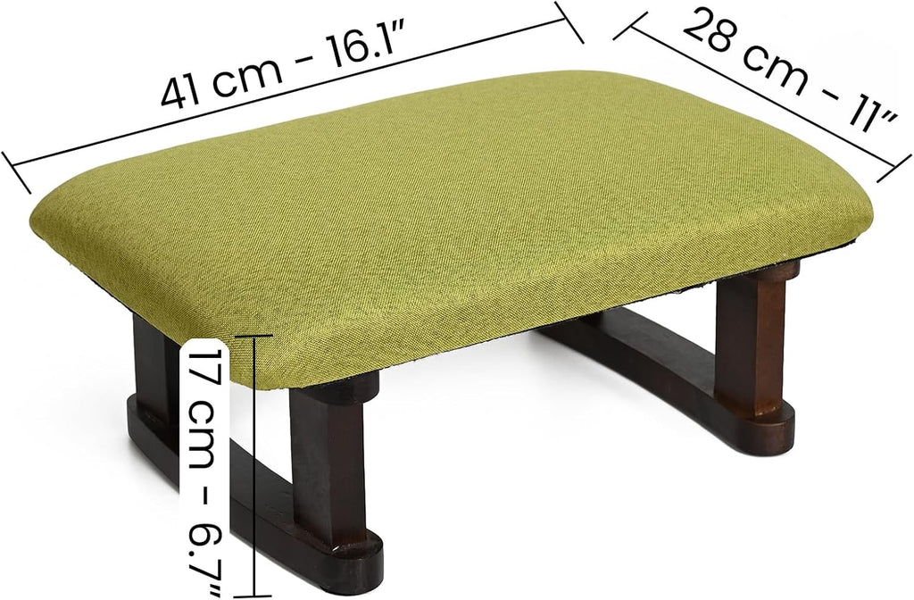 Small Footstool Office Under Desk Ottoman Padded Hassock 16.1"(41cm) x 6.7"(17cm) with Wooden Legs Modern Living Room Bedroom Work Nail Salon Compact Footrest Stool Relaxation Rest Foot Stool (Green) - Image 5