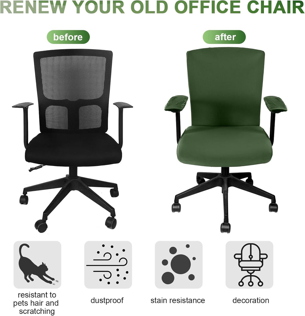 4 Pcs Office Chair Covers Set Computer Universal Protective Stretchable Chair Seat Covers Desk Armrest Cover Slipcovers Pads Office Cushion Backrest for Rotating(Regular,Blackish Green) - Image 4