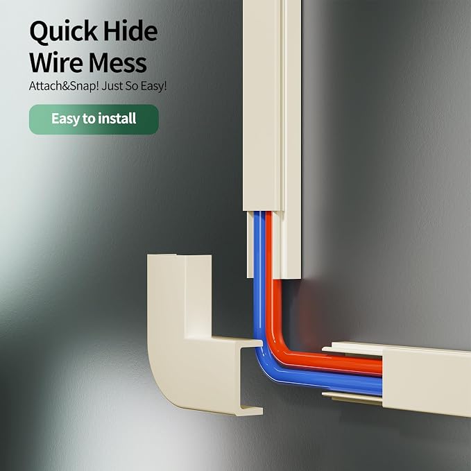 Beige Cord Hider, 212.6in Cord Covers for 1-2 Wires on Wall, Paintable Wire Hider Wire Covers for Cords on Walls, Easy Set-up Cable Hider Cable Raceway to Hide Cords on Wall, W0.59 H0.4in, Beige - Image 5
