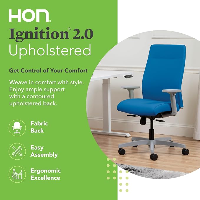 HON Ignition 2.0 Ergonomic Office Chair, Lumbar Support, Peacock | Upholstered ergonomic office desk chair with lumbar support, adjustable arms, office decor, standard tilt for comfort - Image 3